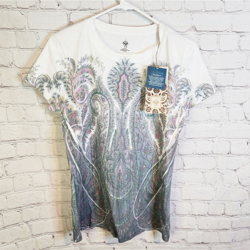 Prana White Paisley Short Sleeve Tee